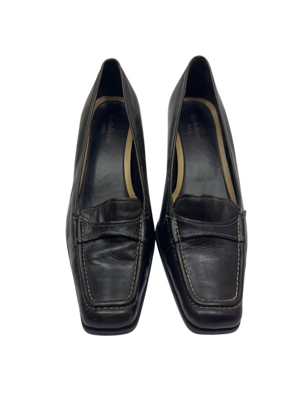 Liz Claiborne Flex Black Loafer Pumps 8M Square Toe Block Heel Comfort Shoes